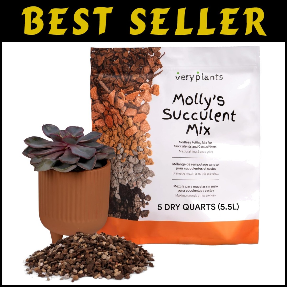 Molly's Premium Succulent Mix - Gritty Soilless Soil for Cacti & Bonsai 5  Quarts | eBay