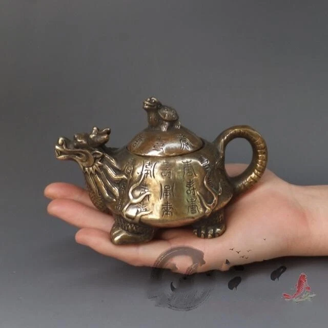 China Copper Dragon Turtle Pot Ornaments Kettle Teapot Antique Decoration Craft - Image 4 of 4