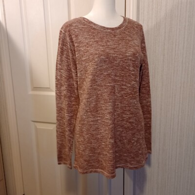 Universal Women's Pullover Sweater Size L Thread Burgundy White Long Sleeve EUC