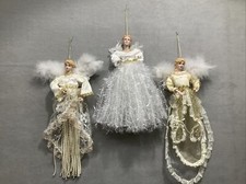 Lot Of 3 Med Sized Christmas Angels Feather Wings Tree Ornaments Home Decor
