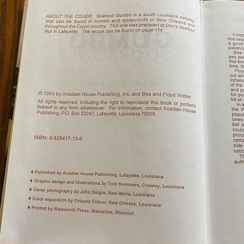 The Louisiana Gumbo Cookbook Cajun Bea Floyd Weber HB 1993 recipe book - Foto 7 di 10