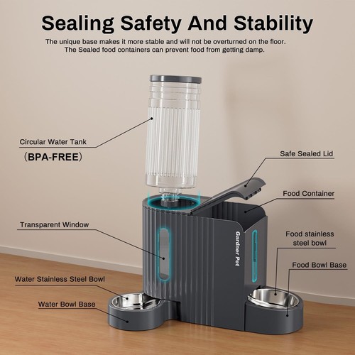 Automatic Gravity Cat Food Feeder and Water Dispenser Stainless Steel Two-In-One - Picture 7 of 11