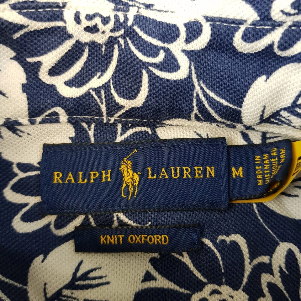 Camisa Ralph Lauren Mujer Mediana Azul Blanco Heidi Floral Tejida Oxford Malla Poni Foto 3 de 4