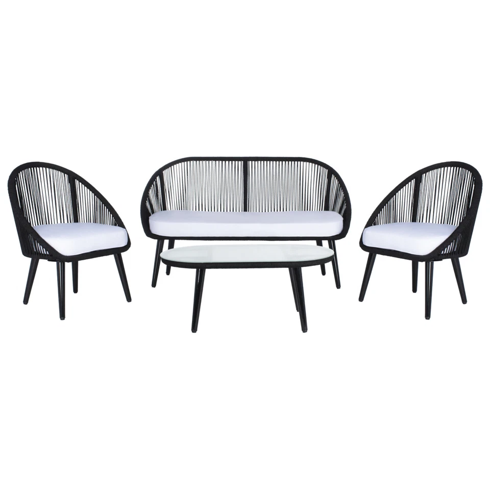 SAFAVIEH Colección Exterior Halcott Juego de Patio 4 Piezas | Gris/Blanco | Foto 4 de 4