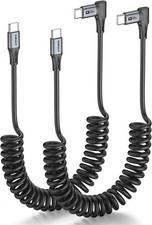 SUNGUY Coiled USB C to C Cable 3FT, 2-Pack Right Angle 3FT 3FT, Grey