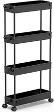 Slim Storage Cart, 4 Tiers Bathroom Storage Organizer, Rolling Cart