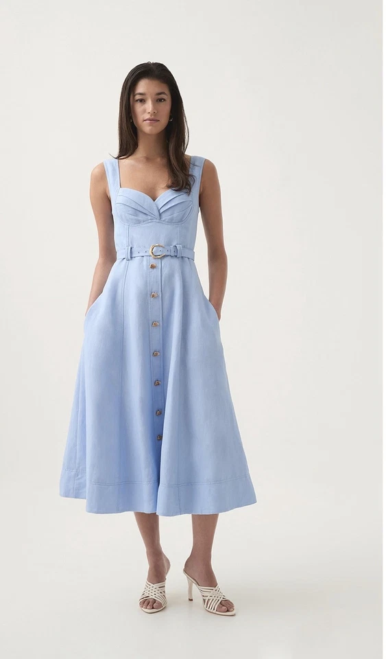 Aje Primary Belted Midi Dress Size 10 New daydream blue - image 4 of 4