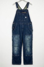 Carhartt Women's L 12/14 S Double Knee Denim Overalls Blue Jeans Workwear