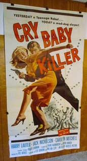 CRY BABY KILLER ORIGINAL 1958 3SHT MOVIE POSTER FLD JACK NICHOLSON VG