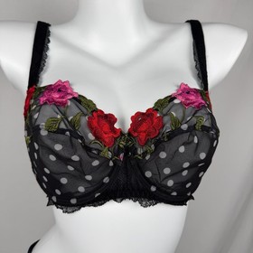 Vintage Y2K Lise Charmel Romantic Goth Floral Mesh Lingerie Set 34D M Boudoir