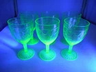 Nice Set of 6 Anchor Hocking Uranium Green Cameo Ballerina 8 oz. Water Goblets