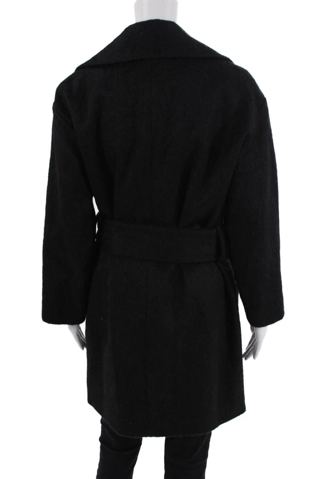 Casaco feminino Diane Von Furstenberg gola de lã cintura amarrada preto sólido tamanho 4 - Imagem 4 de 4