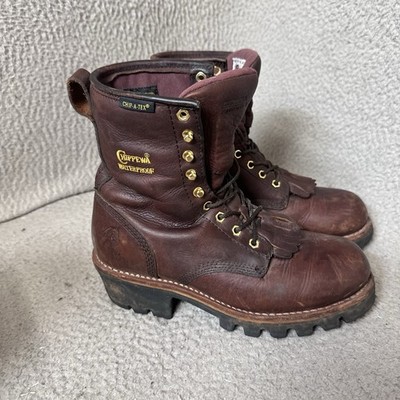 Chippewa Work Boots Mens 6.5M Red Leather Lace Up Vibram Lug Sole