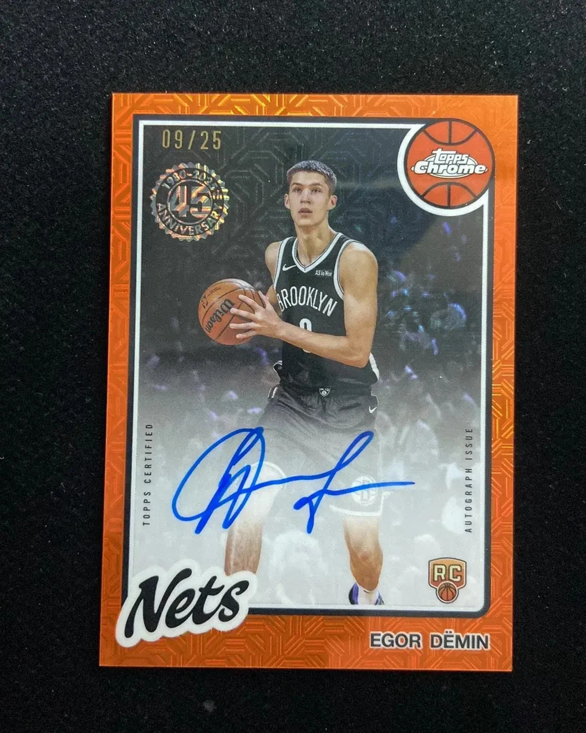 Egor Demin 2025-26 Topps Chrome #80CR2-ED Auto 45th Orange Mojo 09/25 RC