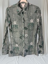 VTG 70s Jantzen Button Up Shirt  Women  s Large Green Heart Vine Leaves B-40  
