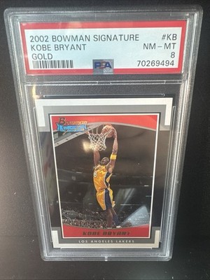 KOBE BRYANT 2002 BOWMAN SIGNATURE SE-KB GOLD PARALLEL  PSA 8 24/249 Jersey Num