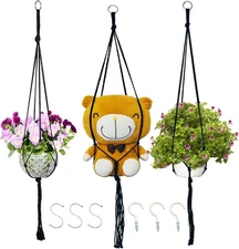 Macrame Plant Hangers Planter Flower Pots Holder 3 Pack Basket Stand Black 