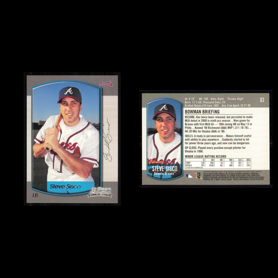 Steve Sisco Rookie #83 2000 Bowman Draft Picks - Prospects Atlanta Braves Card - Image 3 of 3