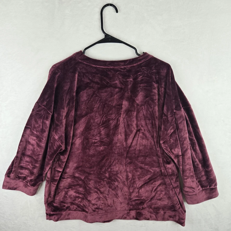 Garnet Hill Womens Velour Pullover Long Dolman Sleeve Crew Neck Top XL Purple - Image 2 of 4