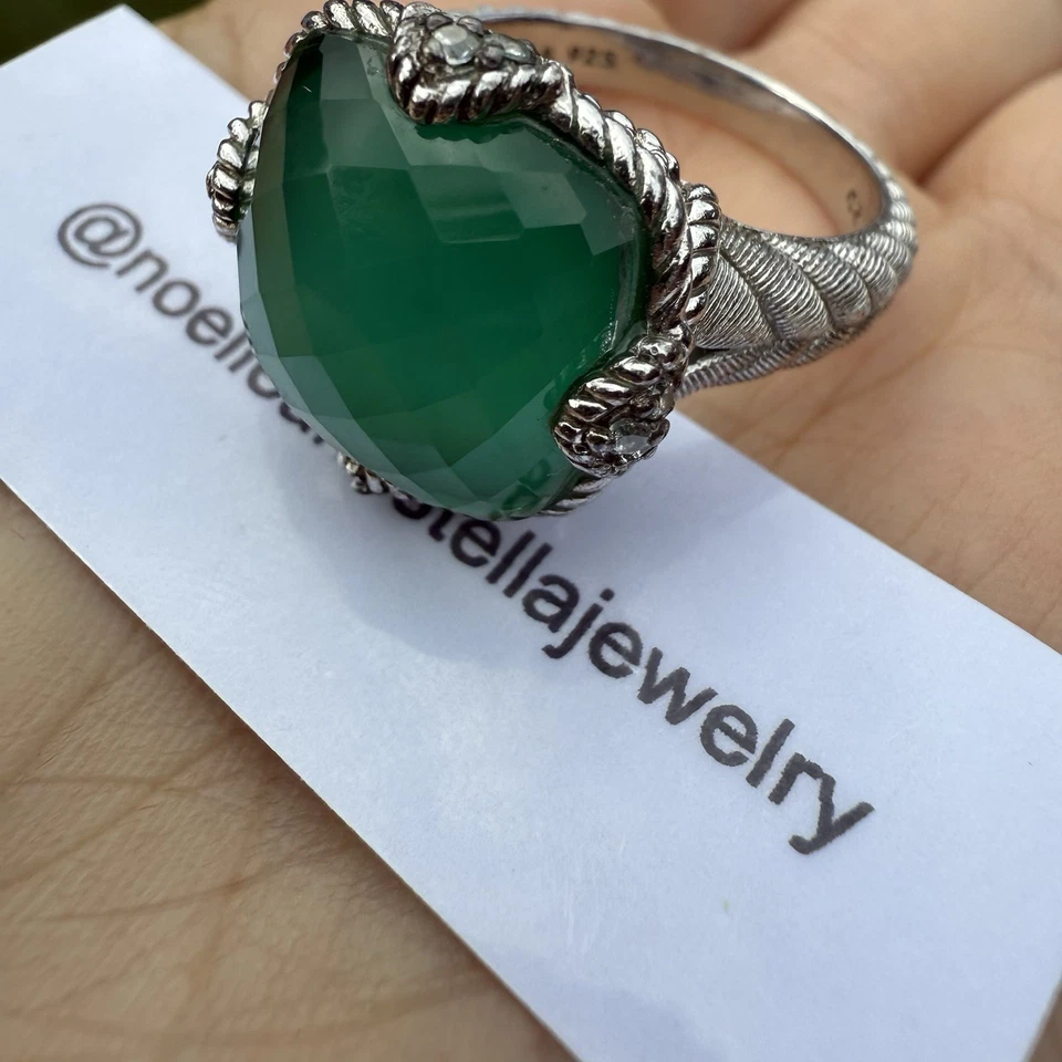 Judith Ripka Sterling Silver Green Goddess Chalcedony CZ Ring Size 10.25 - image 3 of 4