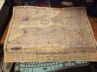 Richman Brothers Clothes - New York State Road Map - 1931