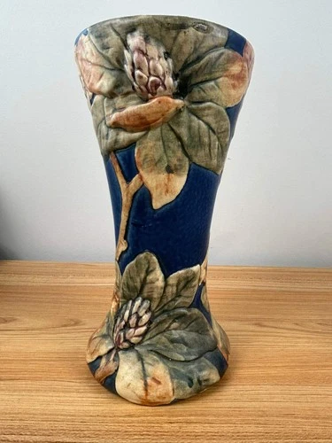 Vintage Weller Pottery Flemish Rhododendron Vase, Blue/Tan/Green 10” Excellent