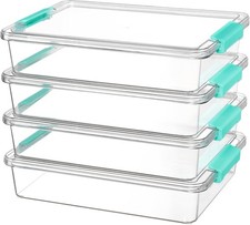 6 Qt Clear Plastic Storage Bins with Lids, Stackable Organizer Box 4 Pack