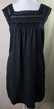 Gap Crochet Yoke Mini Dress PM Black Lace Neckline Linen NWT
