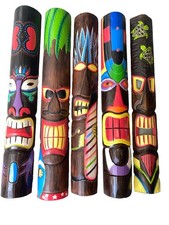 SET OF 5 40 TIKI MASK HAWAIIAN WALL ART ISLAND HOME DECOR BAR TROPICAL MASKS