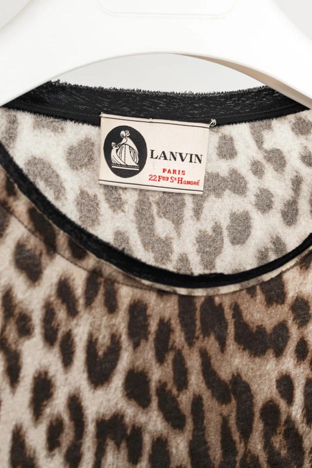 Lanvin Grey Leopard-Print Silk-Trim 3/4-Sleeve T-Shirt, Size US S - Image 4 of 4
