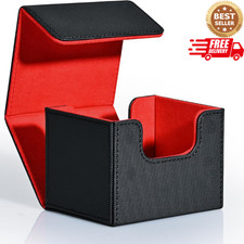 ZLCA Leather Card Deck Box Holds 120 Sleeved Cards MTG TCG Magnetic Black Red