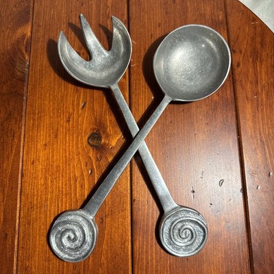 Vintage Set Of 2 Swirl Handle Salad Serving Utensils 12  Unmarked MARIPOSA ???
