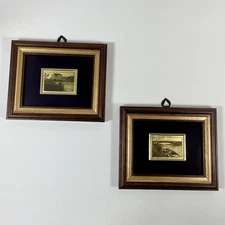 Set of 2 Vintage Italian Miniature 23kt Gold Leaf Prints Gilt Wood Frame Etching
