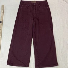 Judy Blue Jeans Women's 9/29 Maroon Garment Dyed Wide Leg Crop High Waist Pants