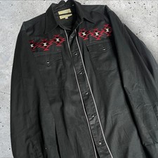Roper Black Longhorn Steer Embroidered Western Pearl Snap Button-up Men's Shirt