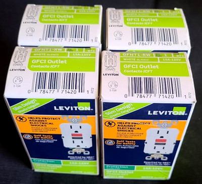 Set of 4 Bran New Leviton GFNT1-RW GFCI Outlet 15A