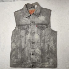 Levis Denim Vest Mens Large Gray Acid Wash Sleeveless Jean Jacket Trucker