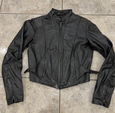 VTG 80s 90s Womens 8 Wilson's Leather Cropped Moto Jacket Black Retro Biker