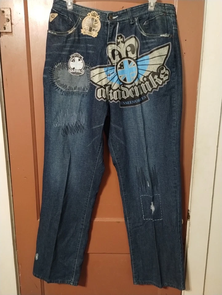 Jeans Akademiks Masculino TAMANHO 38X33-AZUL Denim Hip Hop SKATISTA BAGGY - Imagem 2 de 4