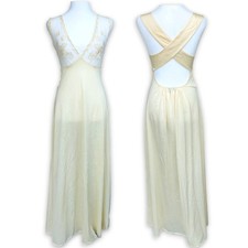 Vintage Lily of France Rosa Puleo Szule Cream Cross Back Nightgown Small