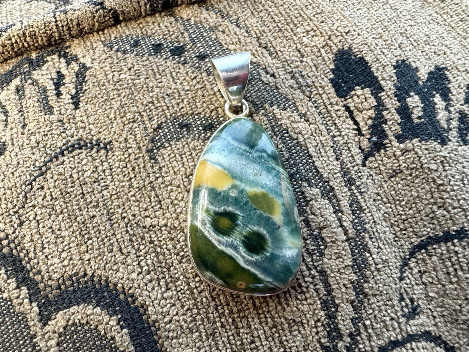 Large Ocean Jasper Orbicular Statement Pendant St… - image 1