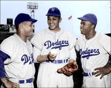 Campanella Newcombe Robinson Photo 8X10 Dodgers COLORIZED