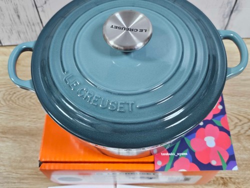 Le Creuset cocotte rondo 20cm Ocean Green 2.5qt Black enamel CastIron RARE NIB - Picture 4 of 7