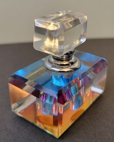 Faceted Glass Rainbow Prism Crystal Perfume Bottle With Screw Glass Dauber - Picture 2 of 6