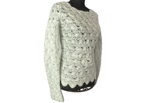 SLEEPING ON SNOW Women Snowflake Sweater Crochet Lightweight Size M Lt Blue 16-5 - Picture 3 of 16
