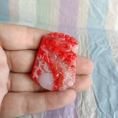 Buy Exquisite Chinese Jade Red White Jade Handcarved Dragon Lucky Pendant 6902