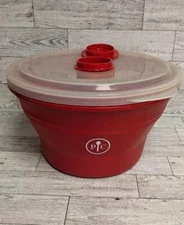 Pampered Chef Microwave Popcorn Maker Popper Red Silicone Collapsible Bowl