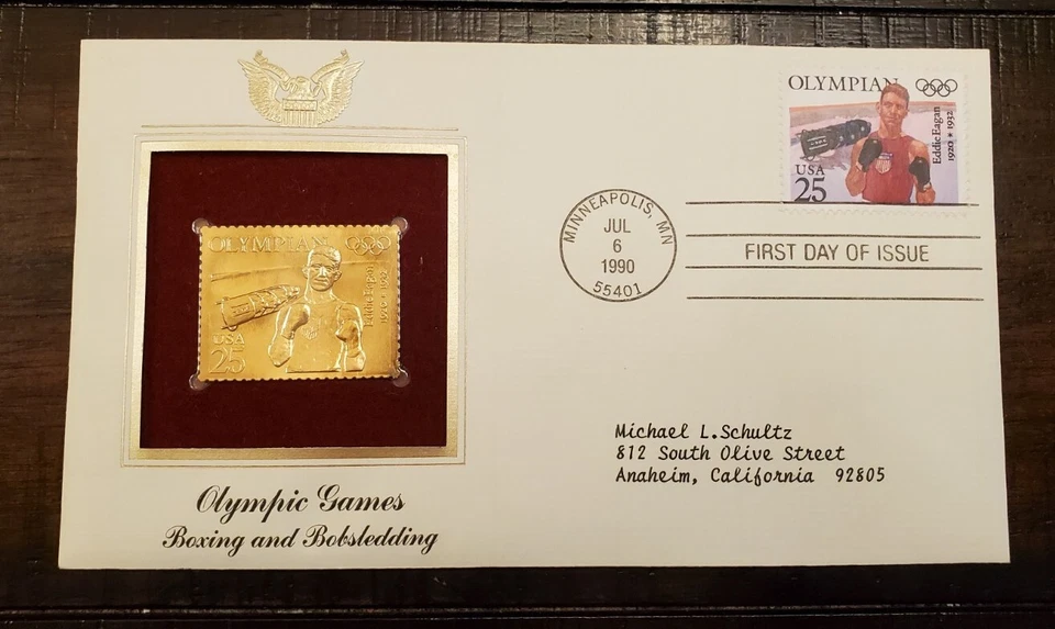 Set of (5) PCS Gold Foil Stamp 1990-1991 Olympics First Day Covers - Image 3 of 4