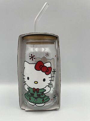 Hello Kitty Christmas Tree Dress Glass Tumbler With Lid And Straw 16 Oz NEW  | eBay