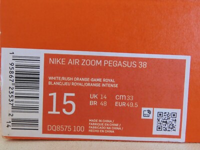 ムスカ NIKE AIR ZOOM PEGASUS 38 WHITE-RUSH ORANGE-GAME ROYAL BLUE SZ 15